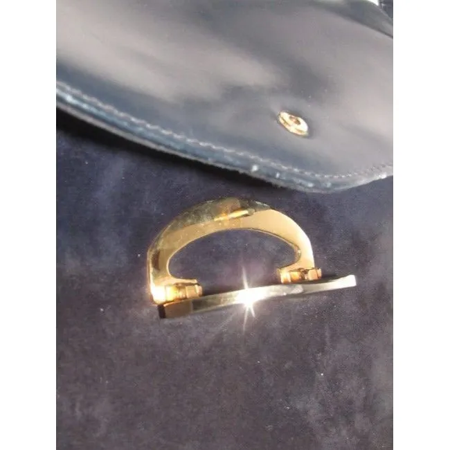 Gucci Jackie W Leather And G Logo Clasp Blue Suede Shoulder Bag
