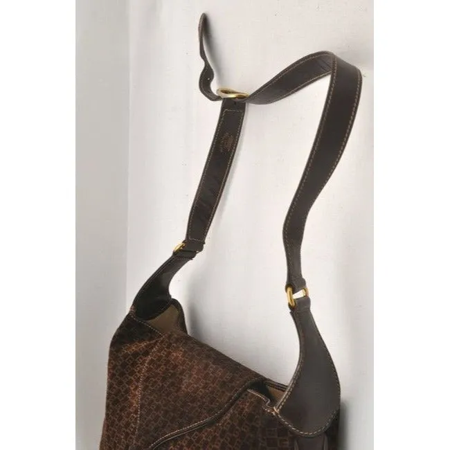Gucci Padlock Envelope Top Brown Square G Logo Print Gg Suede And Leather Shoulder Bag