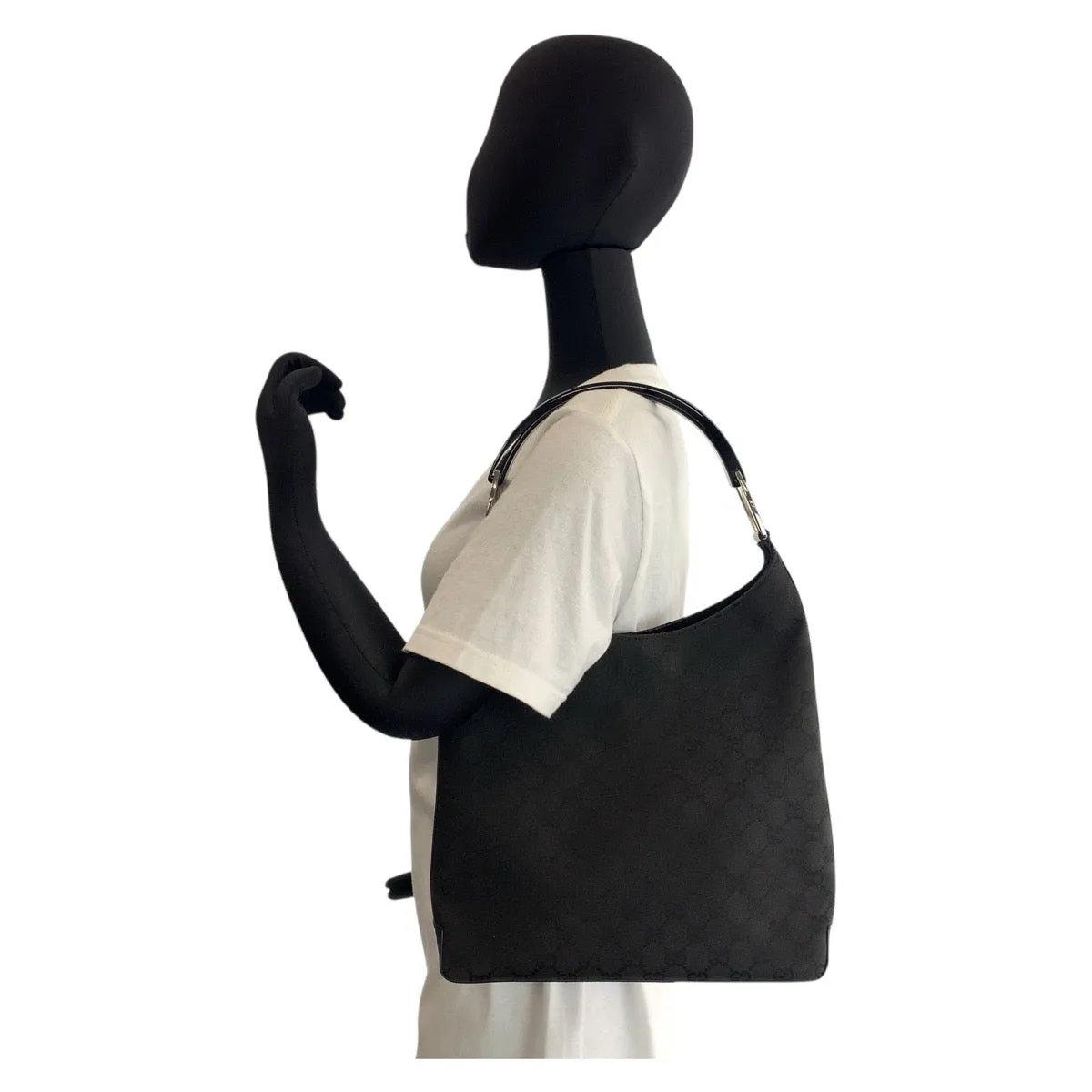 GUCCI Shoulder Bag 001 3752 GG canvas, plastic Black SilverMetal Women Used