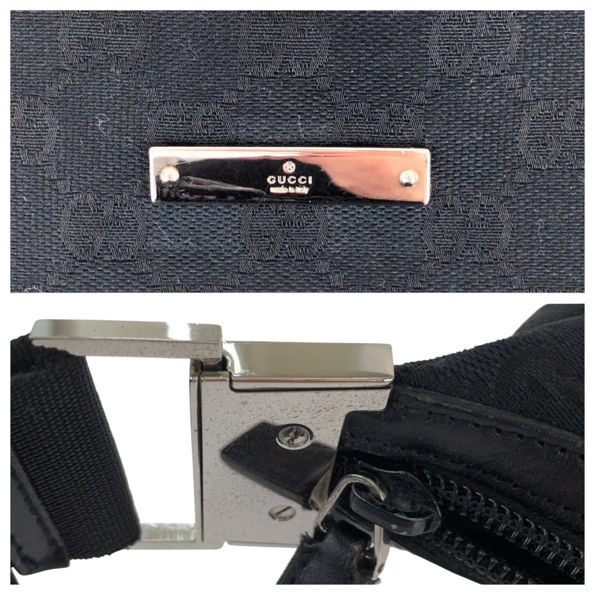 GUCCI Shoulder Bag 019 0433 GG canvas Black SilverMetal Shoulder Bag pochette Women Used
