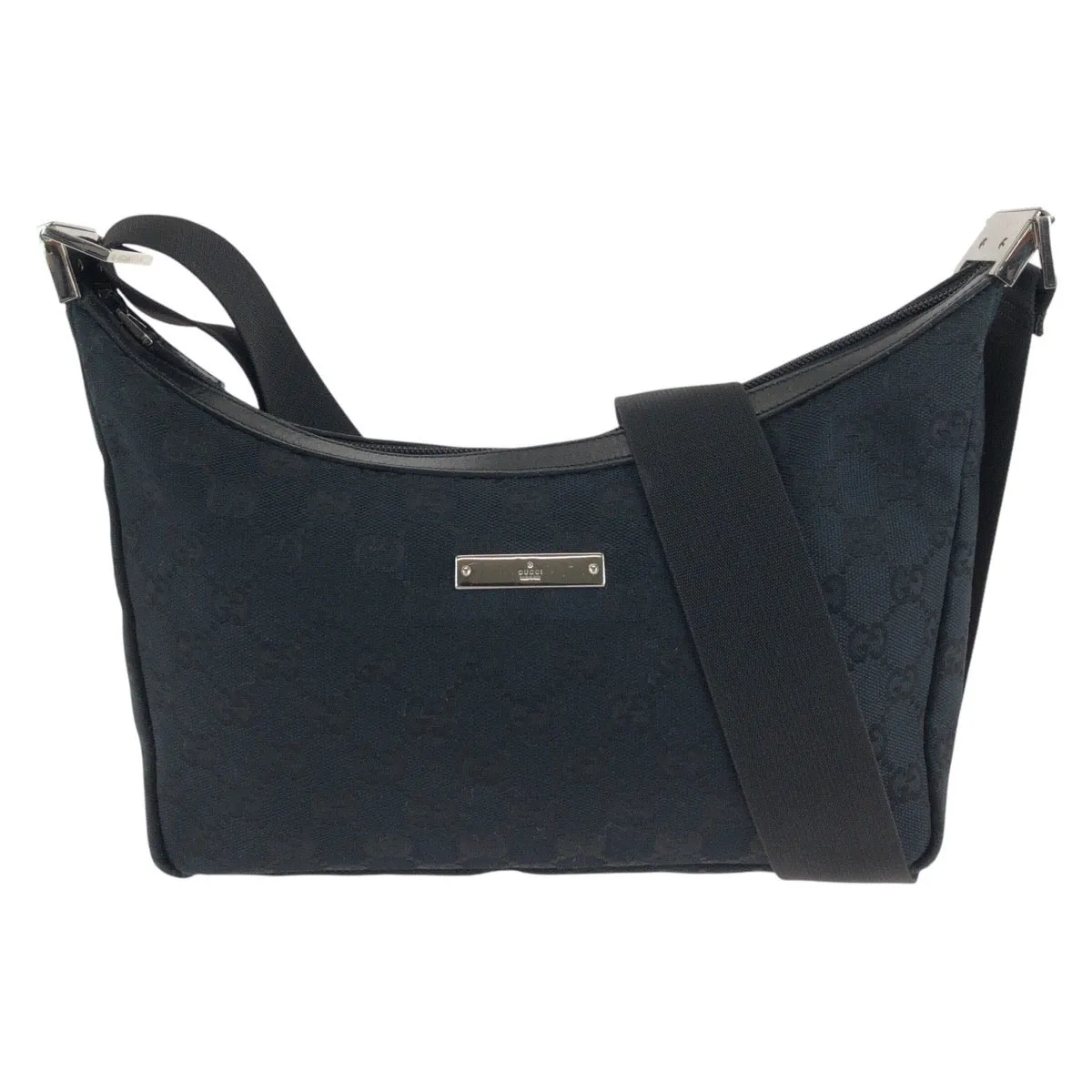 GUCCI Shoulder Bag 019 0433 GG canvas Black SilverMetal Shoulder Bag pochette Women Used
