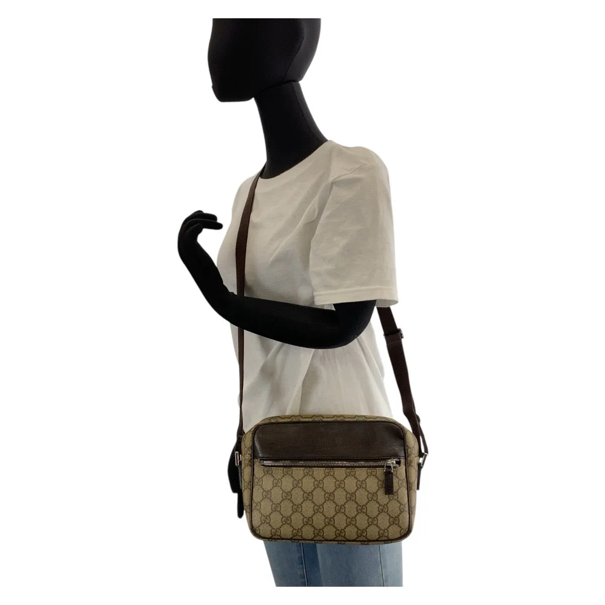 GUCCI Shoulder Bag 114291 GG Supreme canvas, leather Brown beige Crossbody Shoulder Bag Pochette Women Used