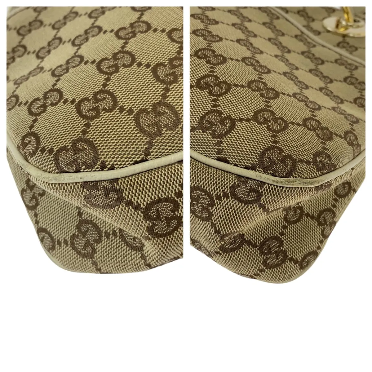 GUCCI Shoulder Bag 121023 GG canvas Beige Brown Ivory Gold Metal Shoulder Bag Tote Bag Women Used