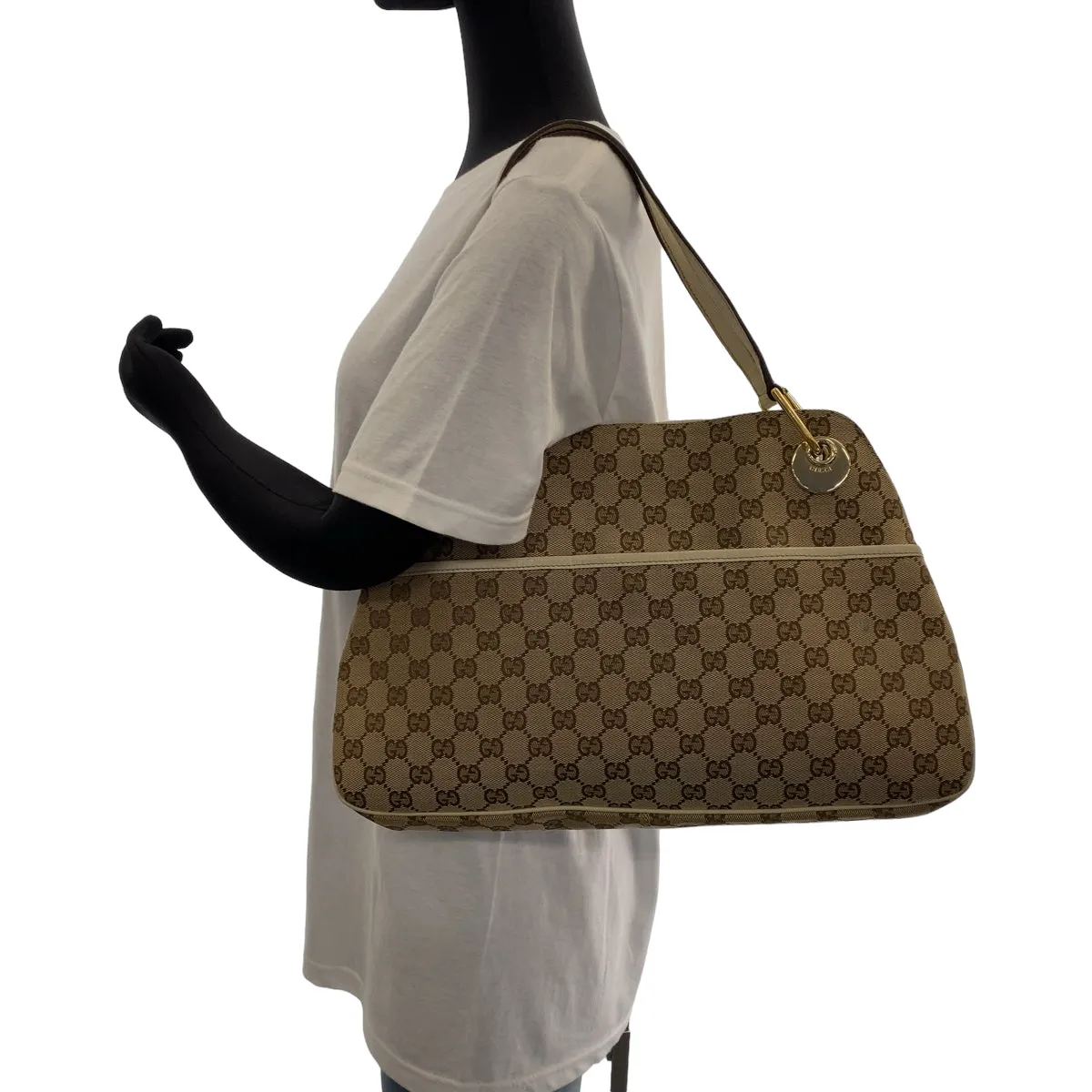 GUCCI Shoulder Bag 121023 GG canvas Beige Brown Ivory Gold Metal Shoulder Bag Tote Bag Women Used