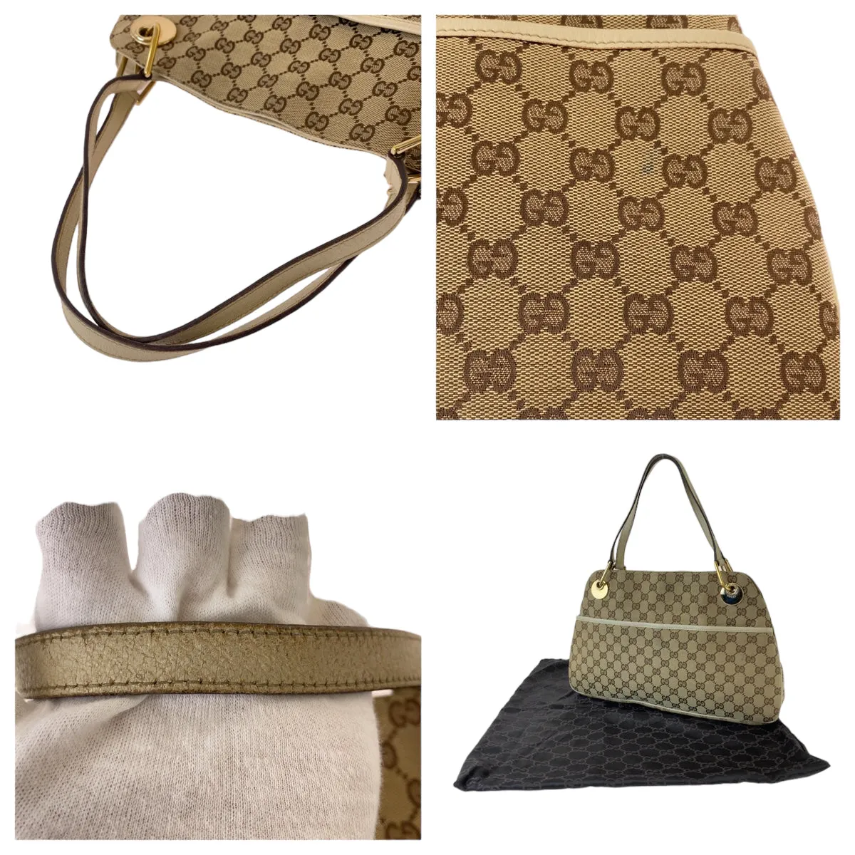 GUCCI Shoulder Bag 121023 GG canvas Beige Brown Ivory Gold Metal Shoulder Bag Tote Bag Women Used
