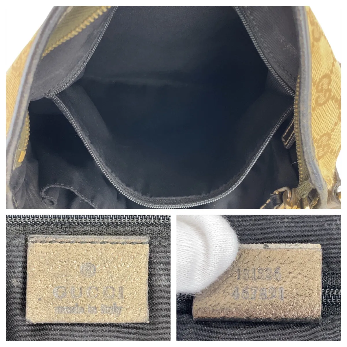 GUCCI Shoulder Bag 131326 GG canvas, leather Beige Brown Gold Metal Crossbody Shoulder Bag Pochette Abbey GG pattern Women Used