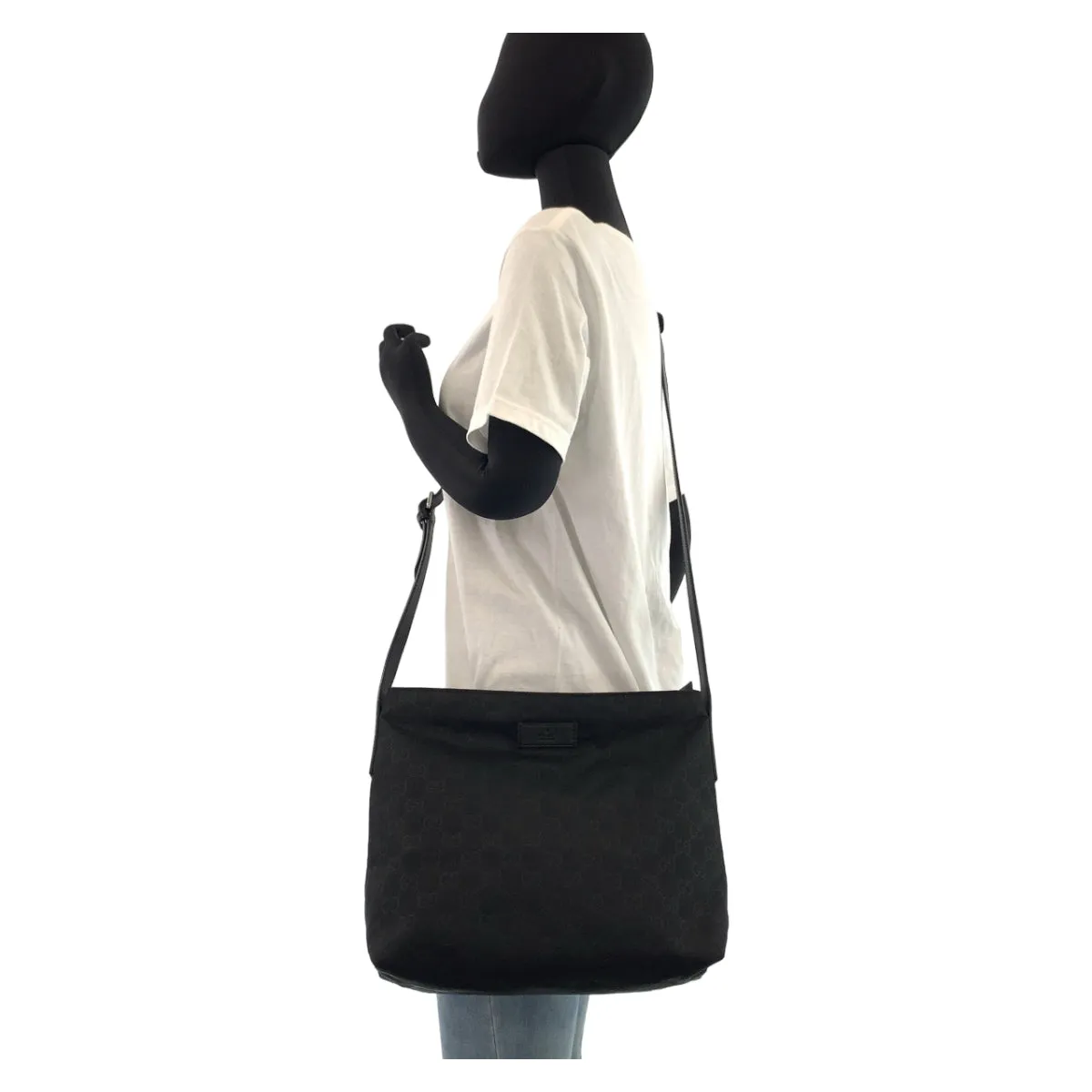 GUCCI Shoulder Bag 314529 Nylon, Leather Black Silver Metal Crossbody Shoulder Bag Messenger Bag Embossed nylon GG pattern mens Used