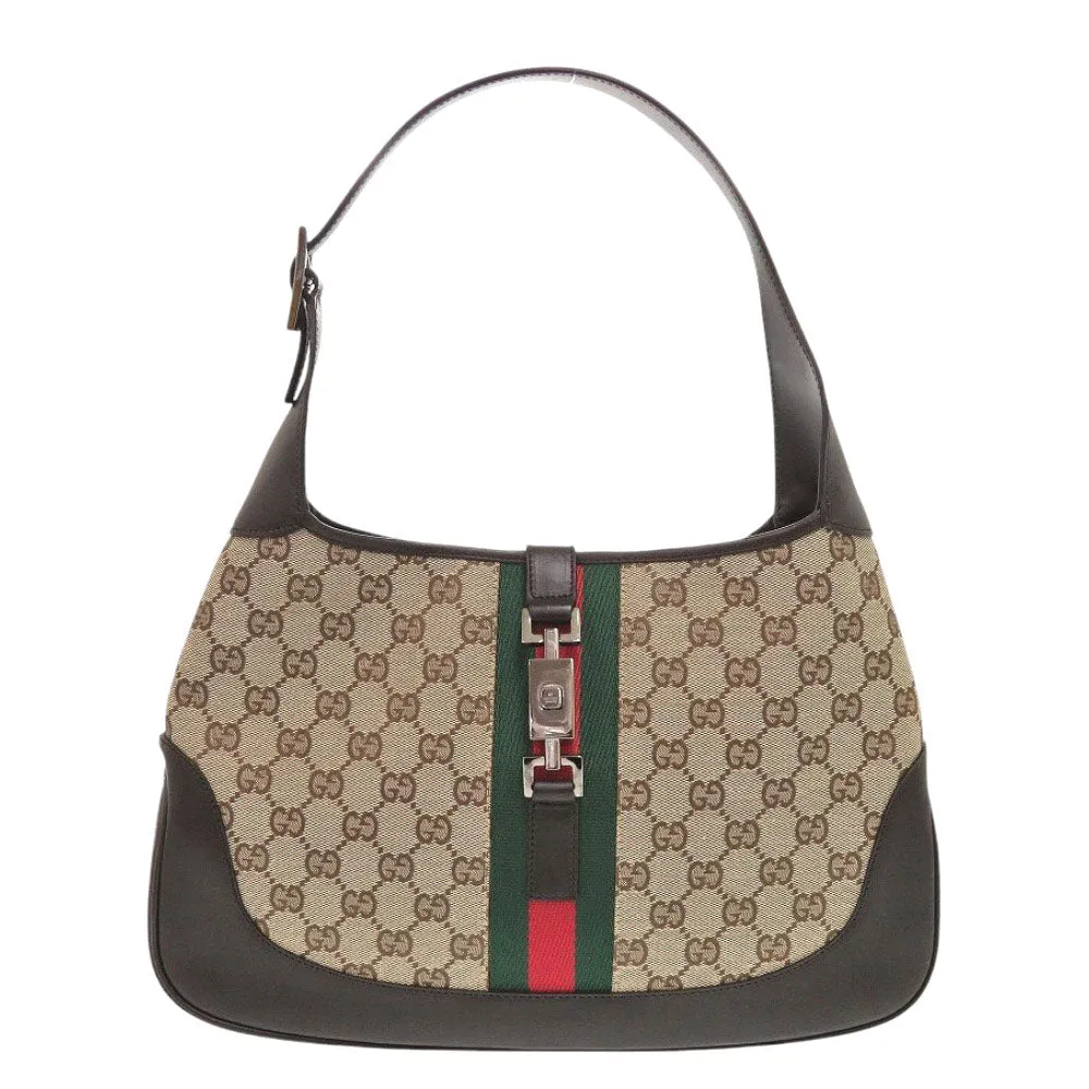 GUCCI Shoulder Bag GG canvas Brown Shelly Line Jackie