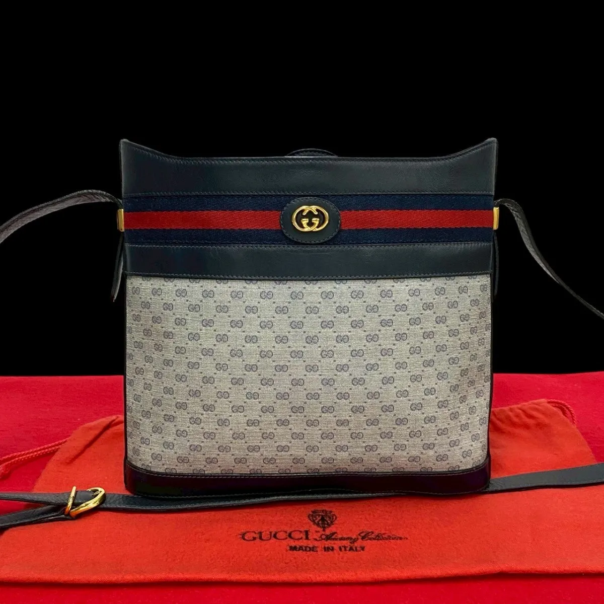 GUCCI Shoulder Bag leather Navy Sherry line