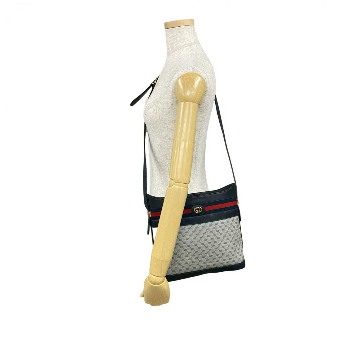 GUCCI Shoulder Bag leather Navy Sherry line