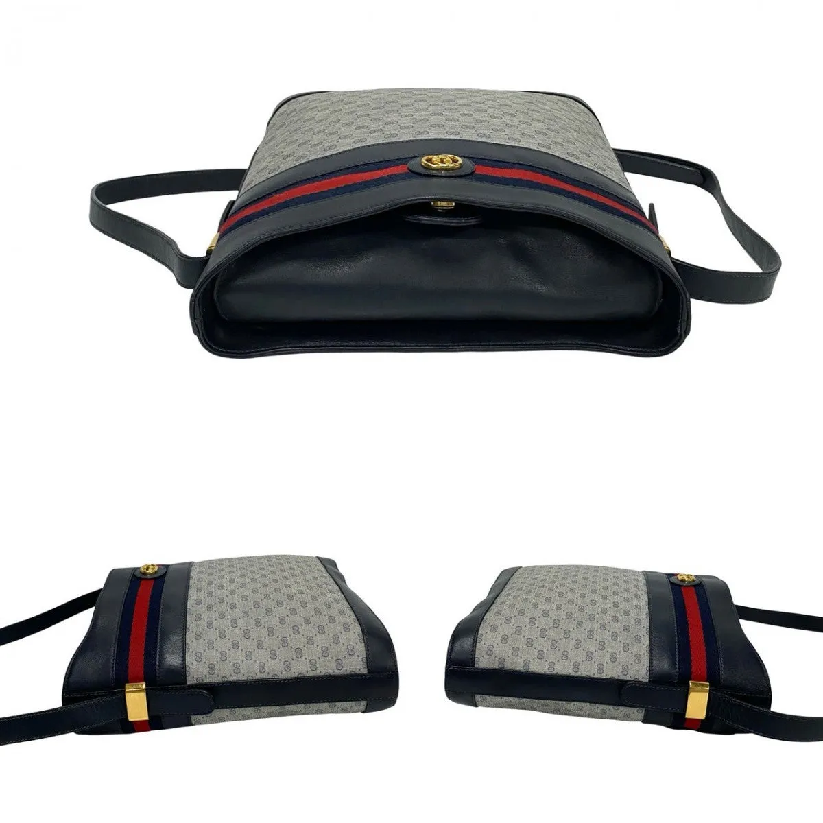 GUCCI Shoulder Bag leather Navy Sherry line