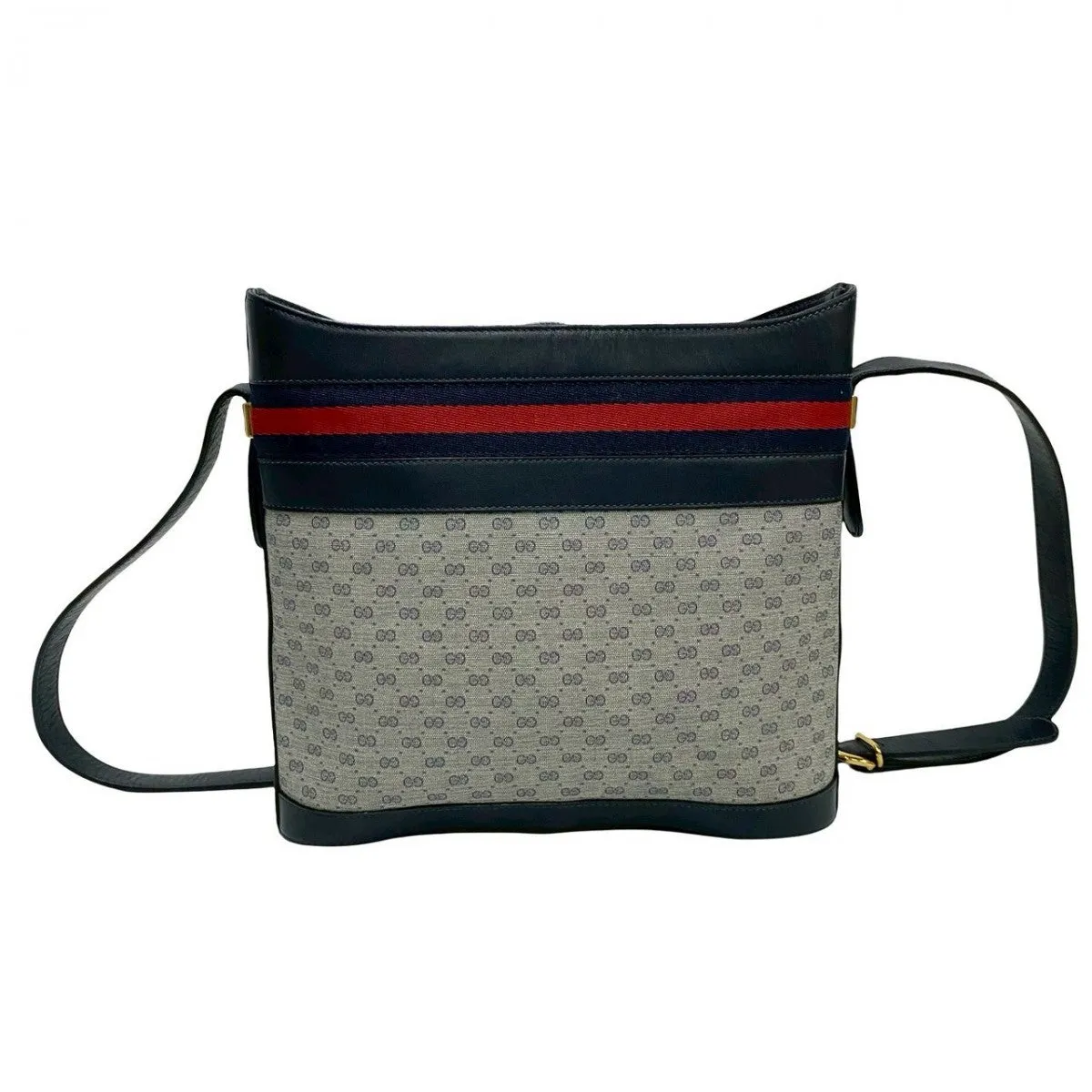 GUCCI Shoulder Bag leather Navy Sherry line