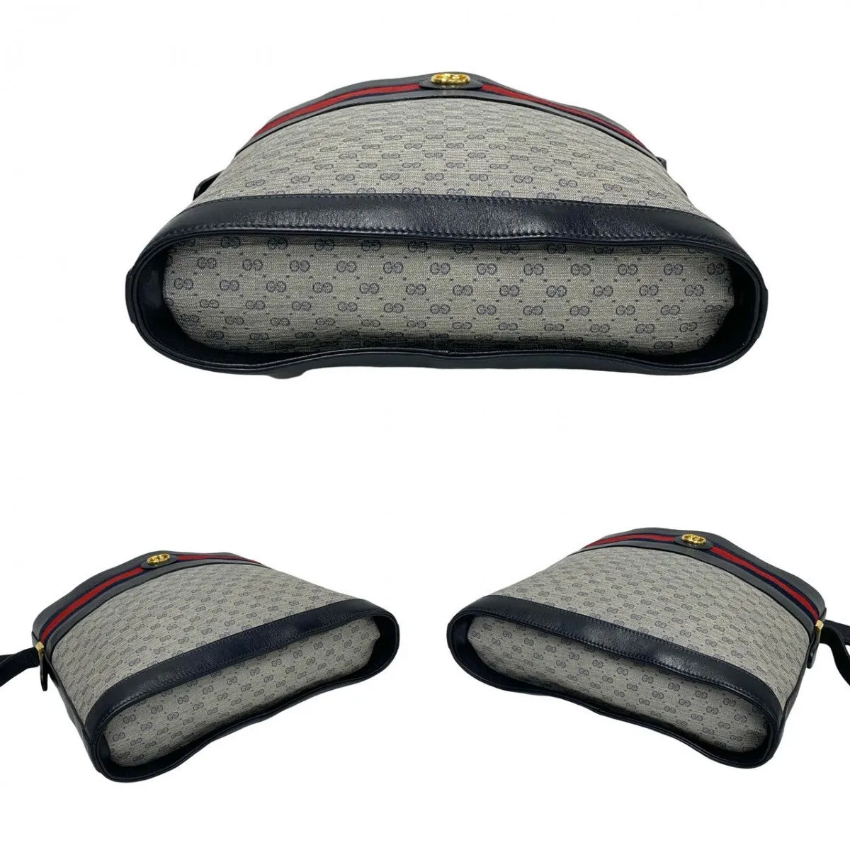 GUCCI Shoulder Bag leather Navy Sherry line