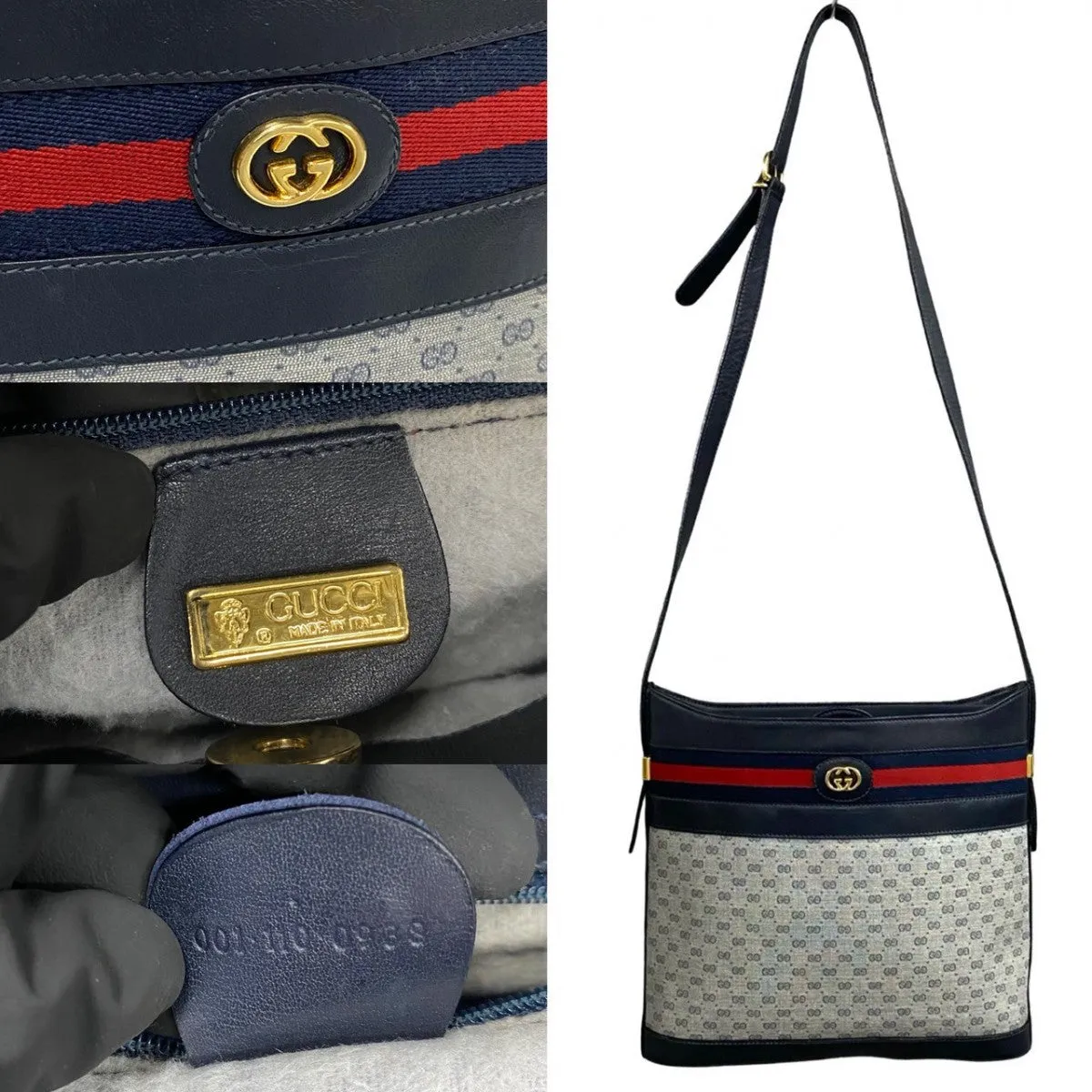 GUCCI Shoulder Bag leather Navy Sherry line