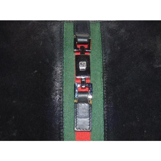Gucci Shoulder Jackie W Suede Leather Sherry Black With Red Green Stripe Hobo Bag