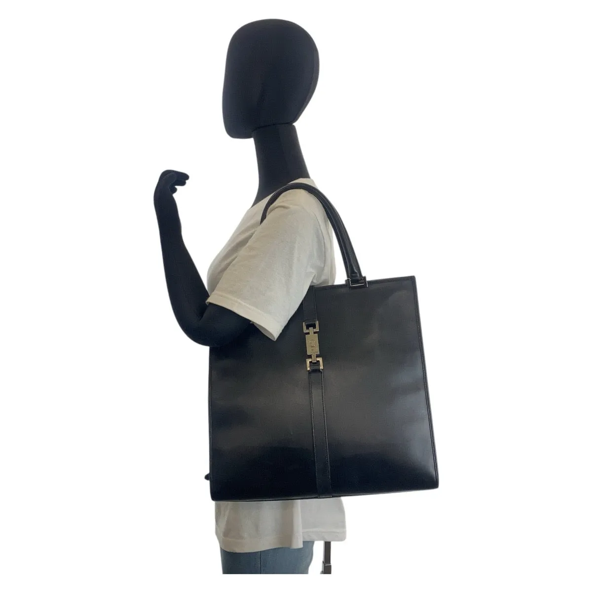 GUCCI Tote Bag 002 1064 leather Black SilverMetal Tote Bag Shoulder Bag Jackie Women Used