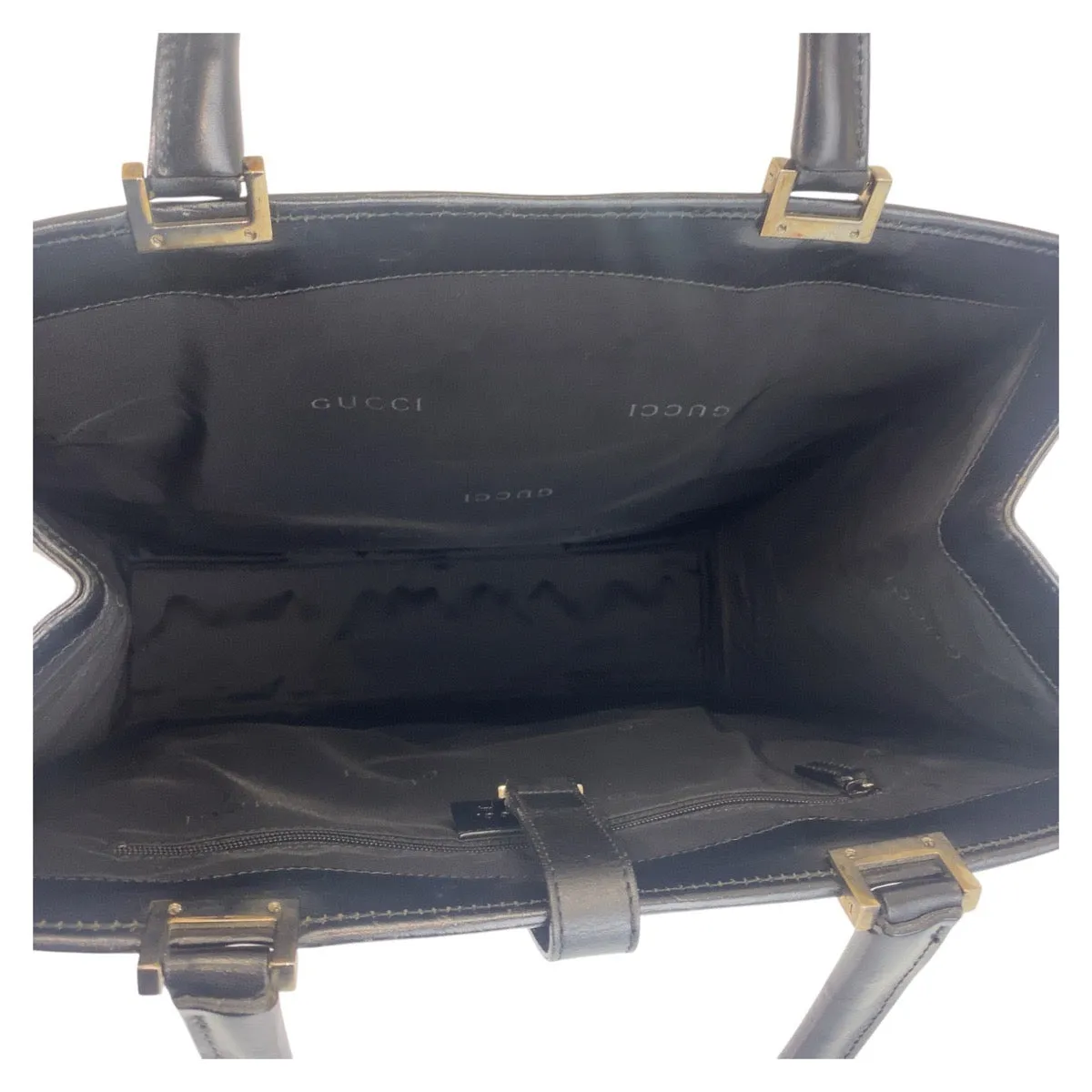 GUCCI Tote Bag 002 1064 leather Black SilverMetal Tote Bag Shoulder Bag Jackie Women Used
