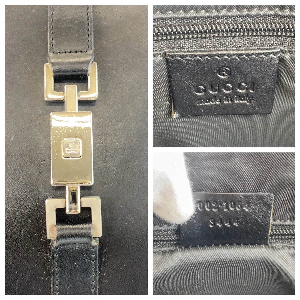GUCCI Tote Bag 002 1064 leather Black SilverMetal Tote Bag Shoulder Bag Jackie Women Used