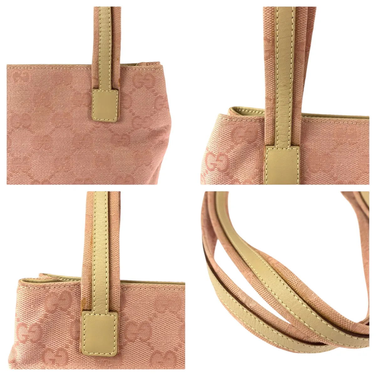 GUCCI Tote Bag 002 1075 GG canvas Pink Beige SilverMetal Tote Bag Shoulder Bag Women Used