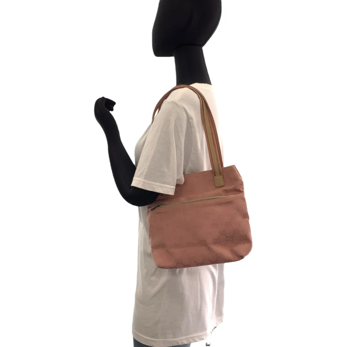 GUCCI Tote Bag 002 1075 GG canvas Pink Beige SilverMetal Tote Bag Shoulder Bag Women Used