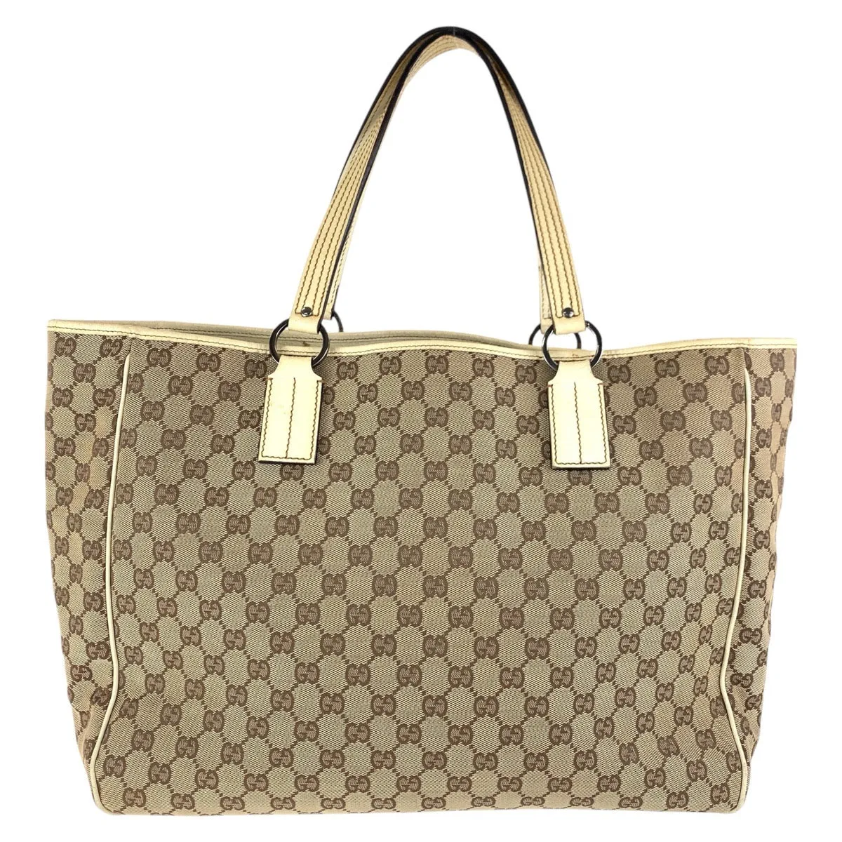 GUCCI Tote Bag 113022 GG canvas, leather Brown White SilverMetal Tote Bag Shoulder Bag Women Used