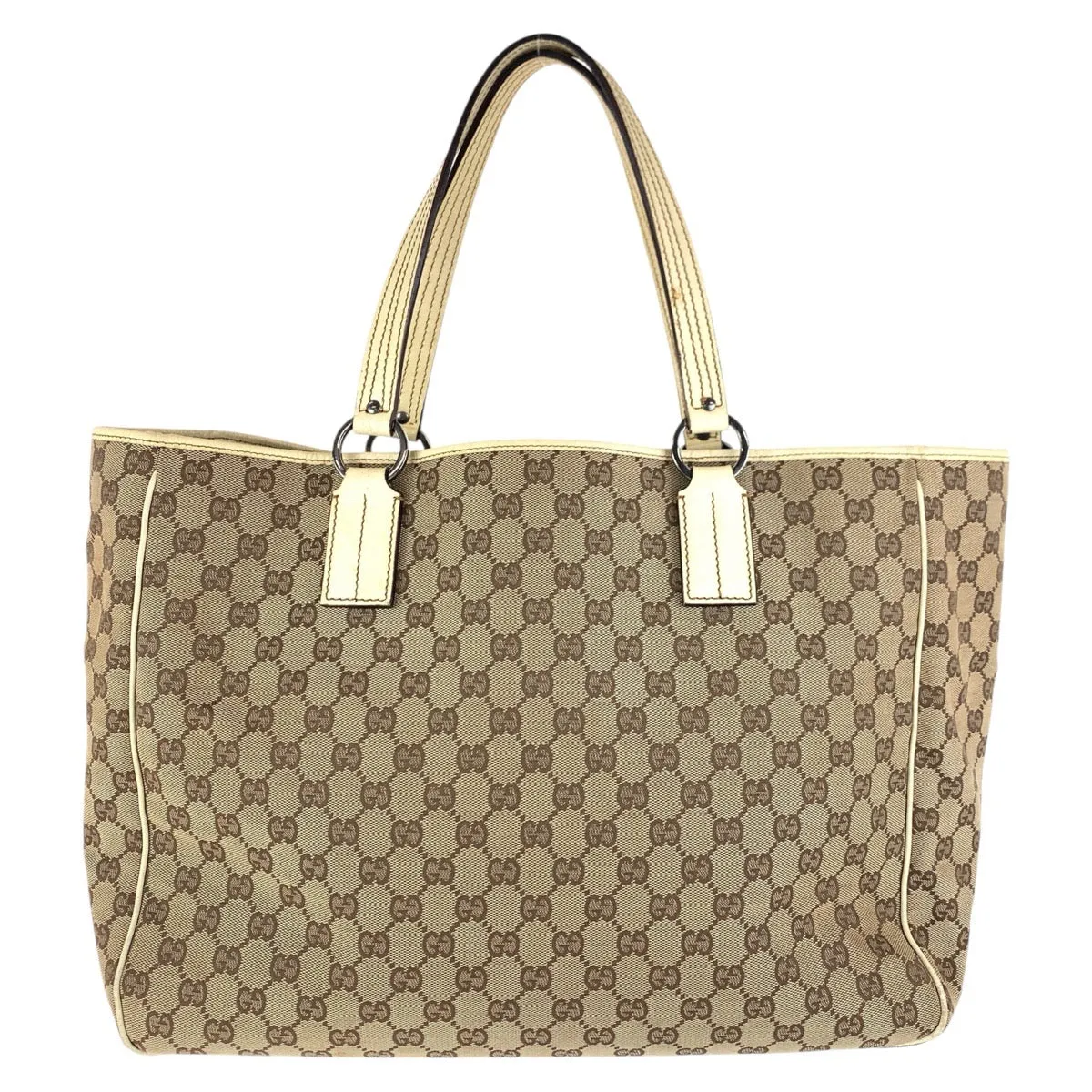 GUCCI Tote Bag 113022 GG canvas, leather Brown White SilverMetal Tote Bag Shoulder Bag Women Used