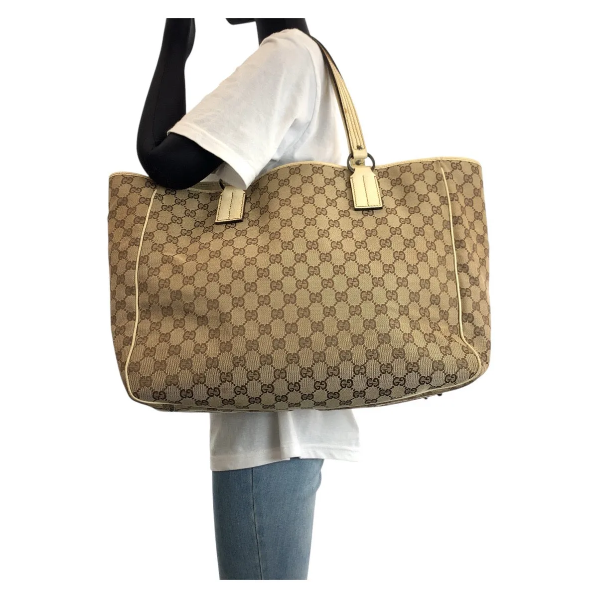GUCCI Tote Bag 113022 GG canvas, leather Brown White SilverMetal Tote Bag Shoulder Bag Women Used