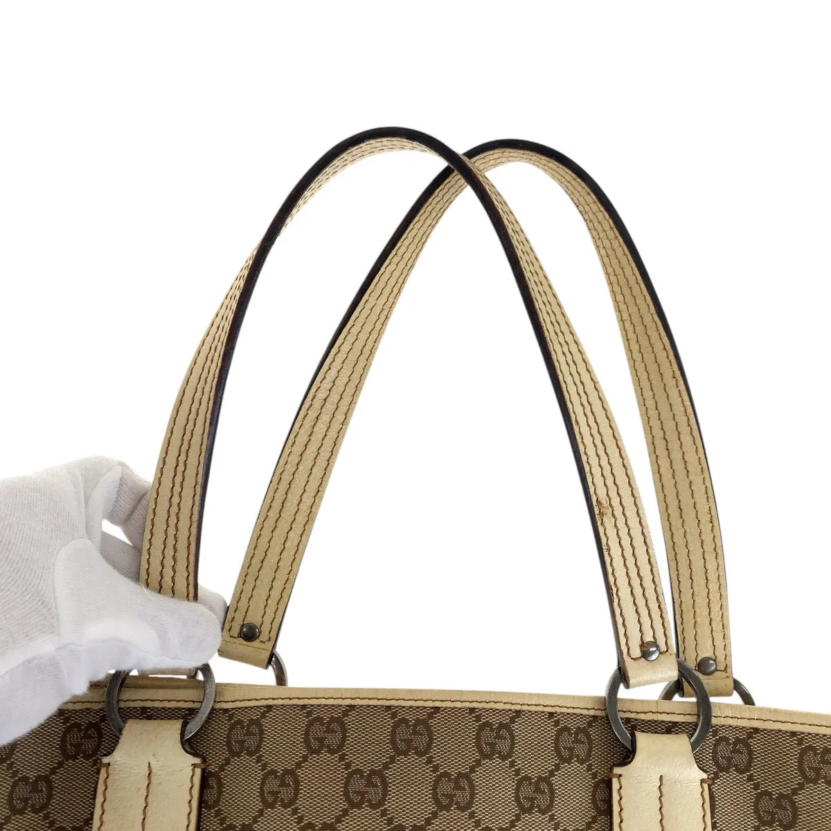 GUCCI Tote Bag 113022 GG canvas, leather Brown White SilverMetal Tote Bag Shoulder Bag Women Used