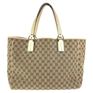 GUCCI Tote Bag 113022 GG canvas, leather Brown White SilverMetal Tote Bag Shoulder Bag Women Used