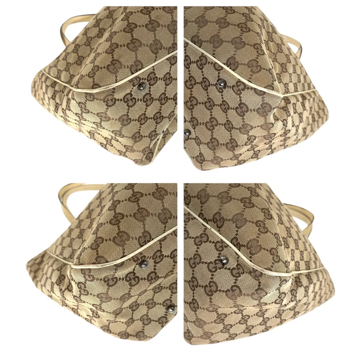 GUCCI Tote Bag 113022 GG canvas, leather Brown White SilverMetal Tote Bag Shoulder Bag Women Used