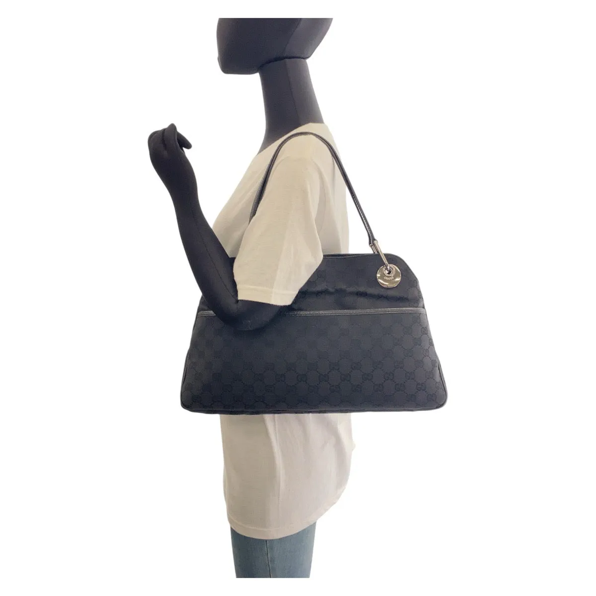 GUCCI Tote Bag 121023 GG canvas, leather Black SilverMetal Tote Bag Shoulder Bag Women Used