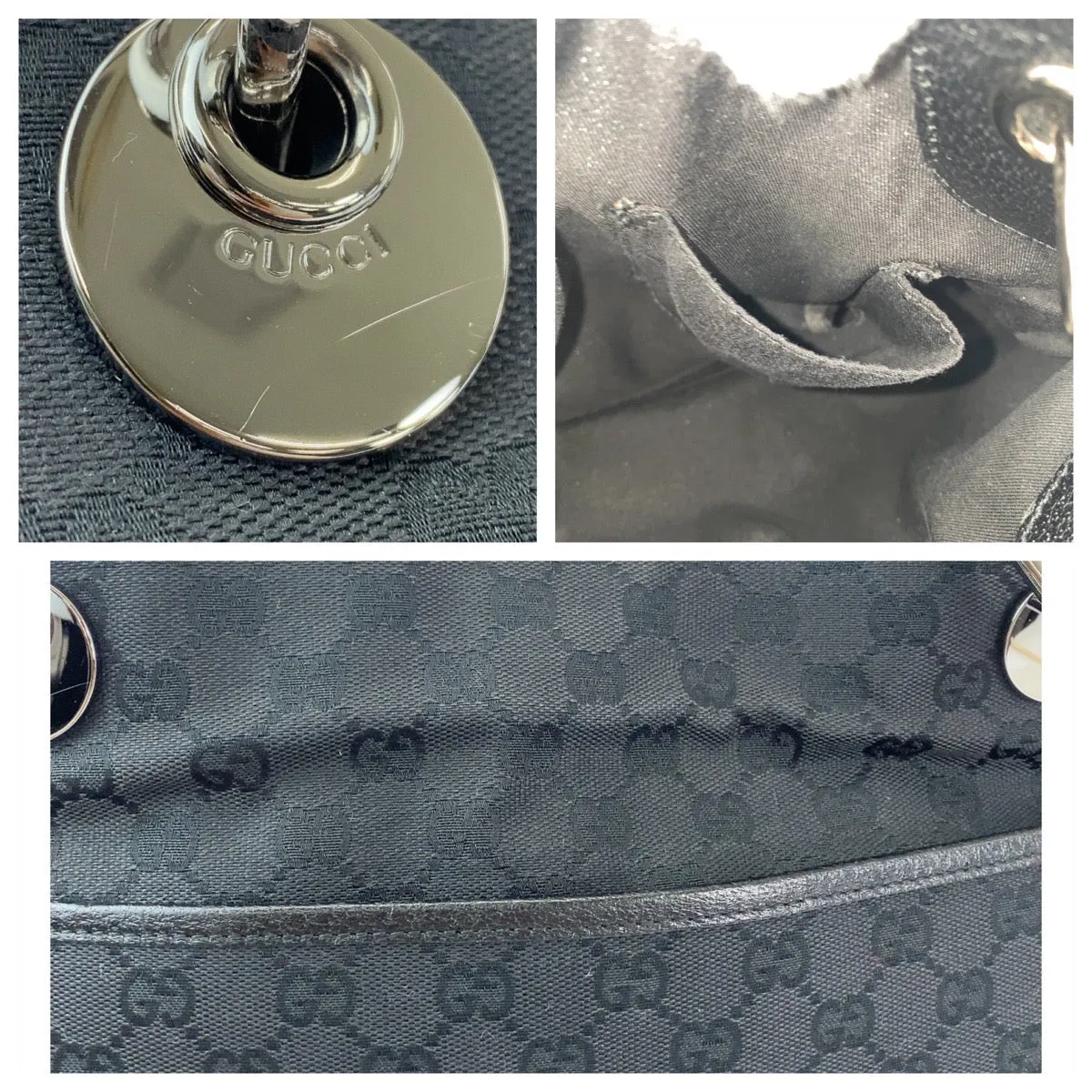 GUCCI Tote Bag 121023 GG canvas, leather Black SilverMetal Tote Bag Shoulder Bag Women Used