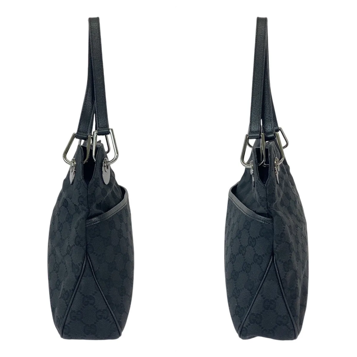 GUCCI Tote Bag 121023 GG canvas, leather Black SilverMetal Tote Bag Shoulder Bag Women Used