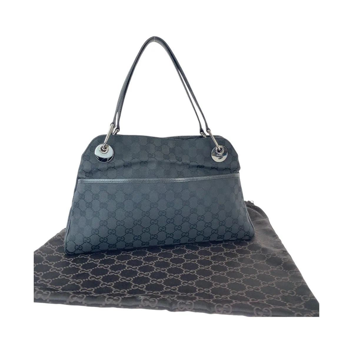 GUCCI Tote Bag 121023 GG canvas, leather Black SilverMetal Tote Bag Shoulder Bag Women Used