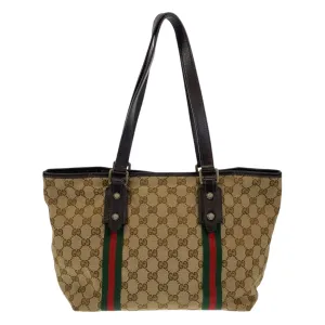 GUCCI Tote Bag 137396 GG canvas Beige multicolor Tote Bag Shoulder Bag Sherry line Women Used
