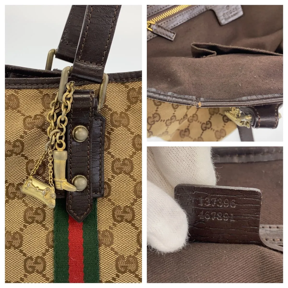 GUCCI Tote Bag 137396 GG canvas Beige multicolor Tote Bag Shoulder Bag Sherry line Women Used