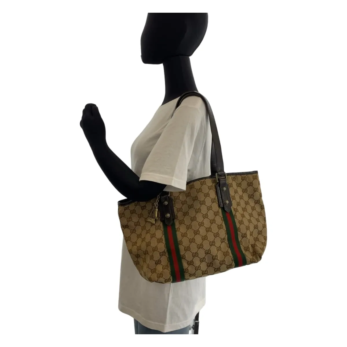 GUCCI Tote Bag 137396 GG canvas Beige multicolor Tote Bag Shoulder Bag Sherry line Women Used