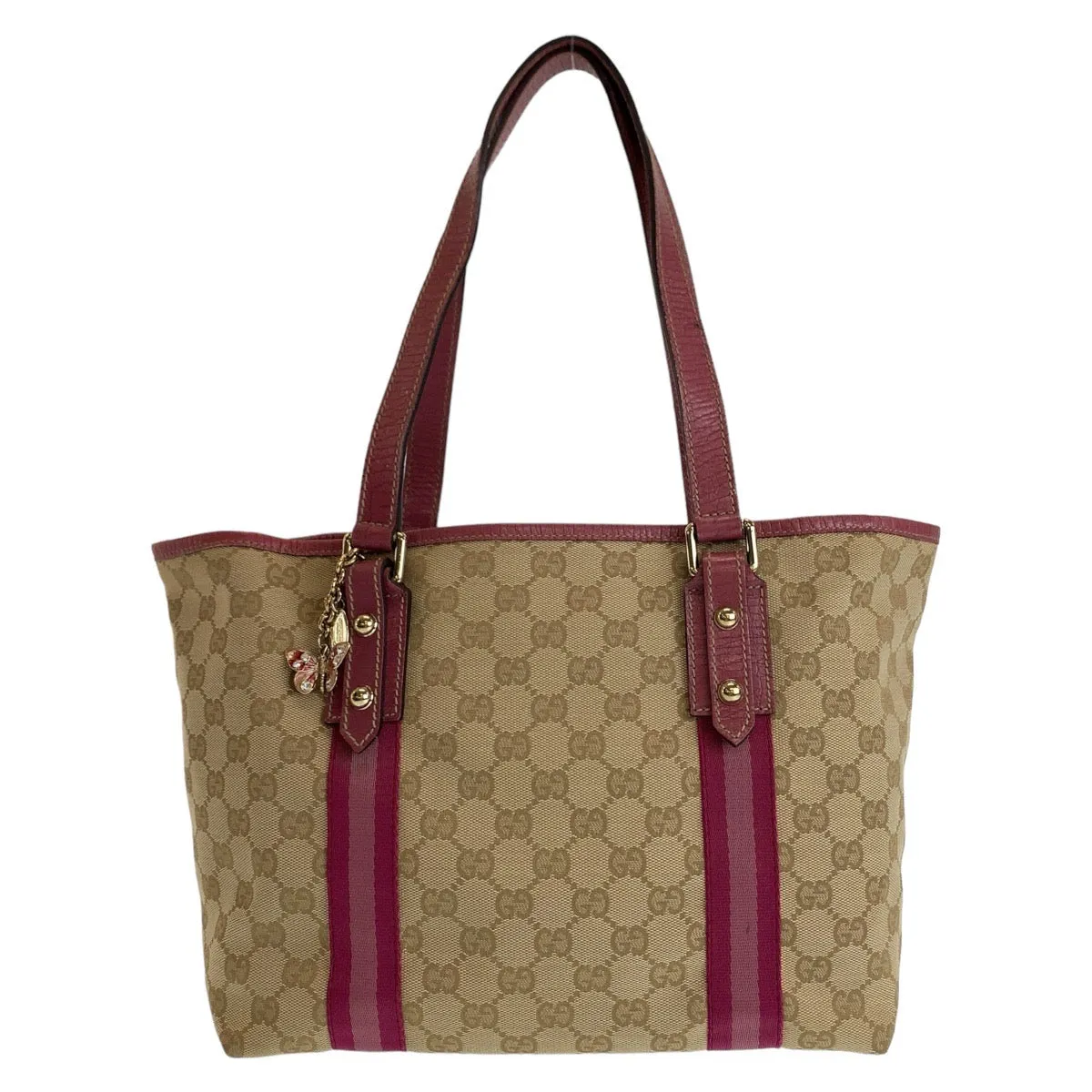 GUCCI Tote Bag 137396 GG canvas, leather Beige Pink Gold Metal Tote Bag Handbag Shoulder Bag Sherry GG pattern Women Used