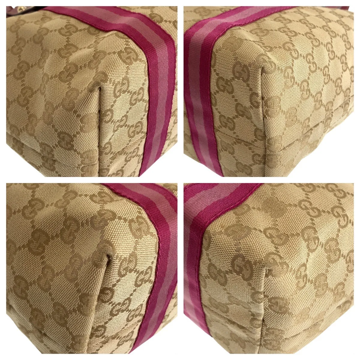 GUCCI Tote Bag 137396 GG canvas, leather Beige Pink Gold Metal Tote Bag Handbag Shoulder Bag Sherry GG pattern Women Used