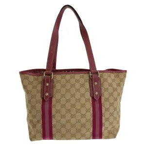 GUCCI Tote Bag 137396 GG canvas, leather Beige Pink Gold Metal Tote Bag Handbag Shoulder Bag Sherry GG pattern Women Used