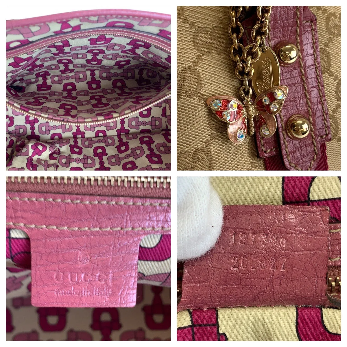 GUCCI Tote Bag 137396 GG canvas, leather Beige Pink Gold Metal Tote Bag Handbag Shoulder Bag Sherry GG pattern Women Used