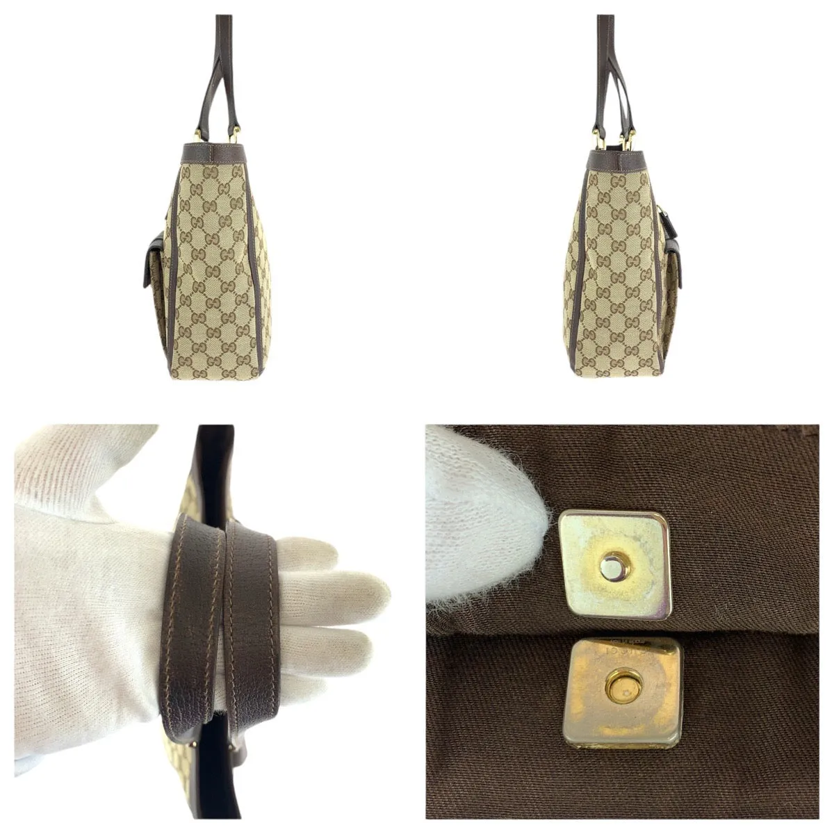 GUCCI Tote Bag 146247 GG canvas, leather Brown beige Tote Bag Shoulder Bag Abbey Women Used
