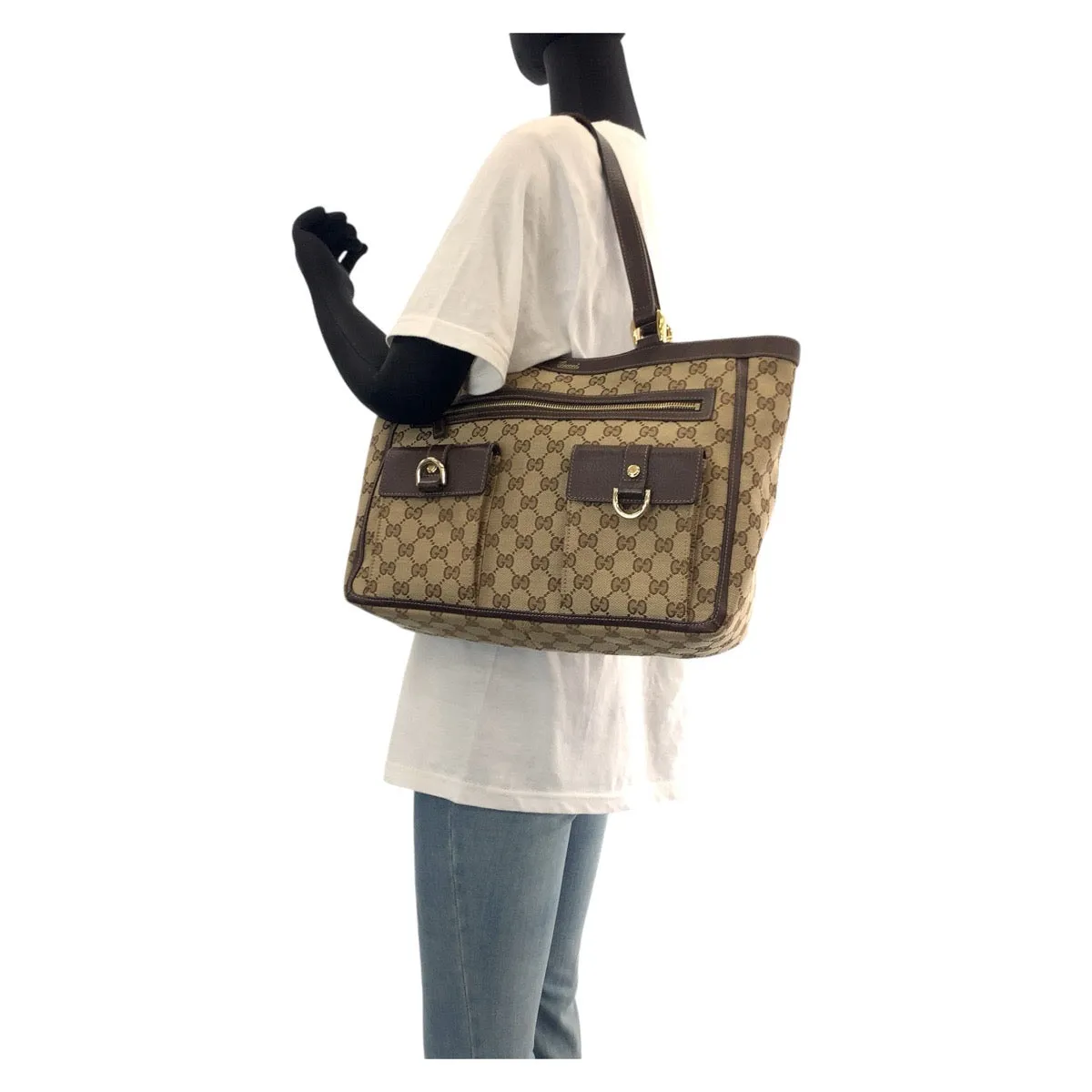 GUCCI Tote Bag 146247 GG canvas, leather Brown beige Tote Bag Shoulder Bag Abbey Women Used
