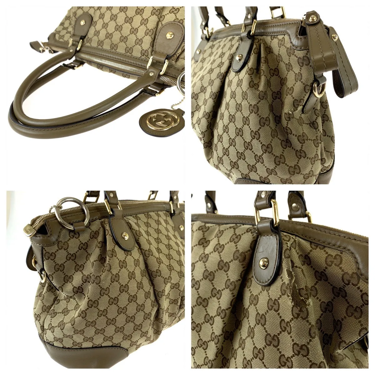 GUCCI Tote Bag 285730 GG canvas Brown Gold Metal Tote Bag Shoulder Bag Handbag Sukey Women Used