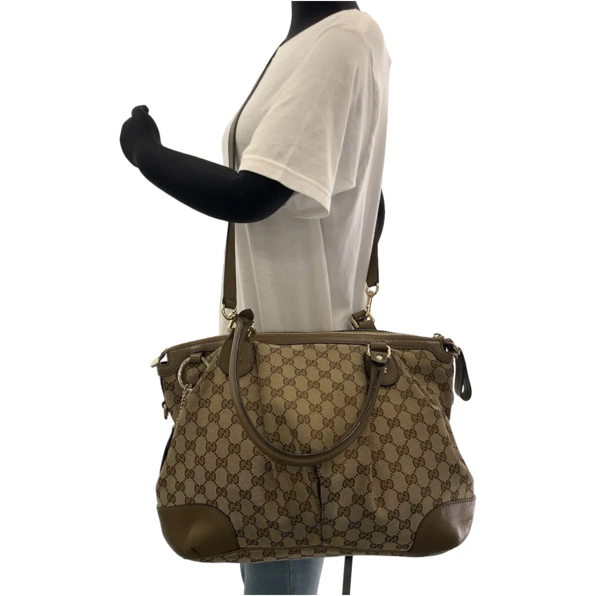 GUCCI Tote Bag 285730 GG canvas Brown Gold Metal Tote Bag Shoulder Bag Handbag Sukey Women Used