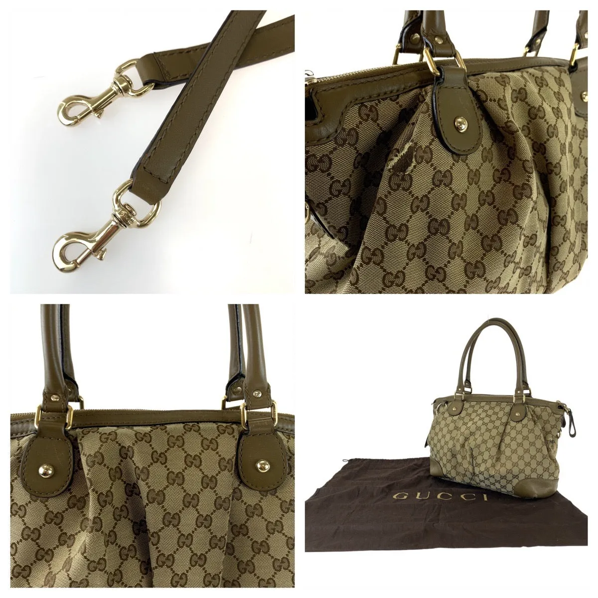 GUCCI Tote Bag 285730 GG canvas Brown Gold Metal Tote Bag Shoulder Bag Handbag Sukey Women Used