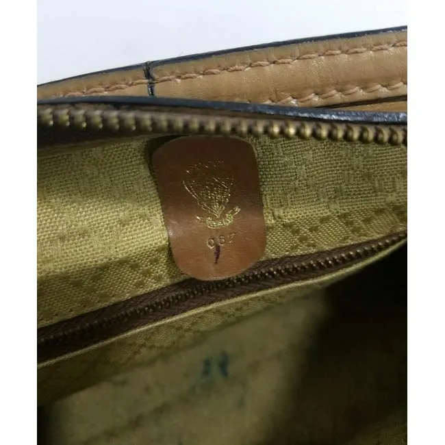 Gucci Vintage Khaki Canvas And Leather Canvas Shoulder Bag