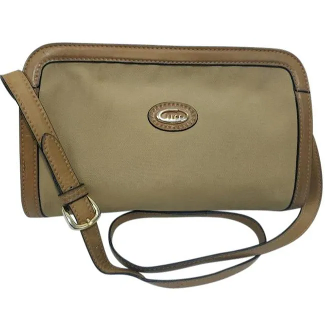 Gucci Vintage Khaki Canvas And Leather Canvas Shoulder Bag