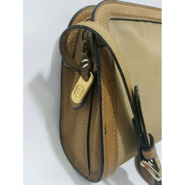 Gucci Vintage Khaki Canvas And Leather Canvas Shoulder Bag