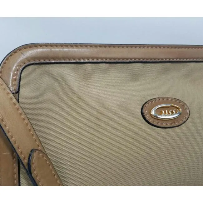 Gucci Vintage Khaki Canvas And Leather Canvas Shoulder Bag